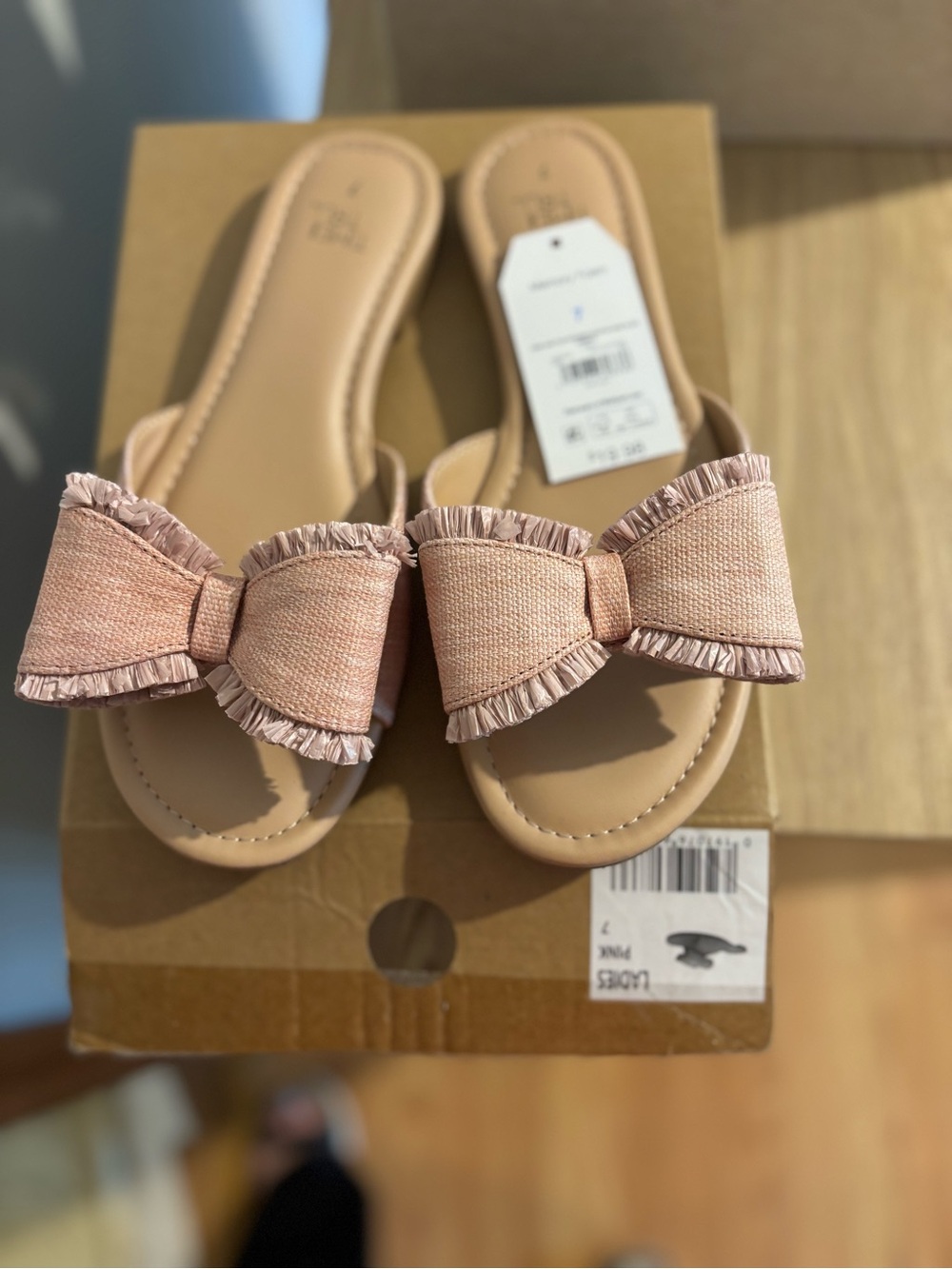 Time and Tru Pink Bow Slide Sandals